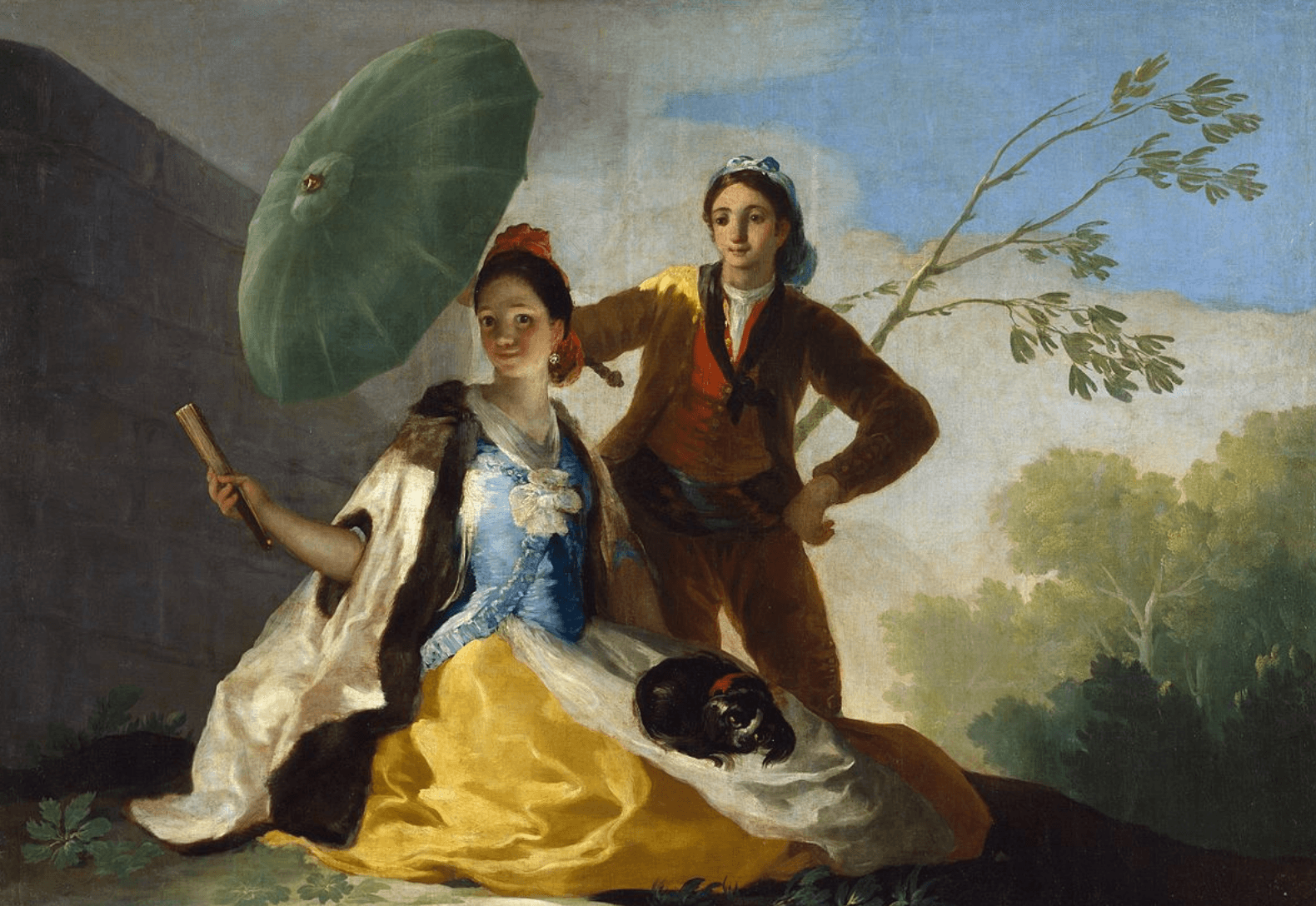 Classical painting of two figures under a parasol